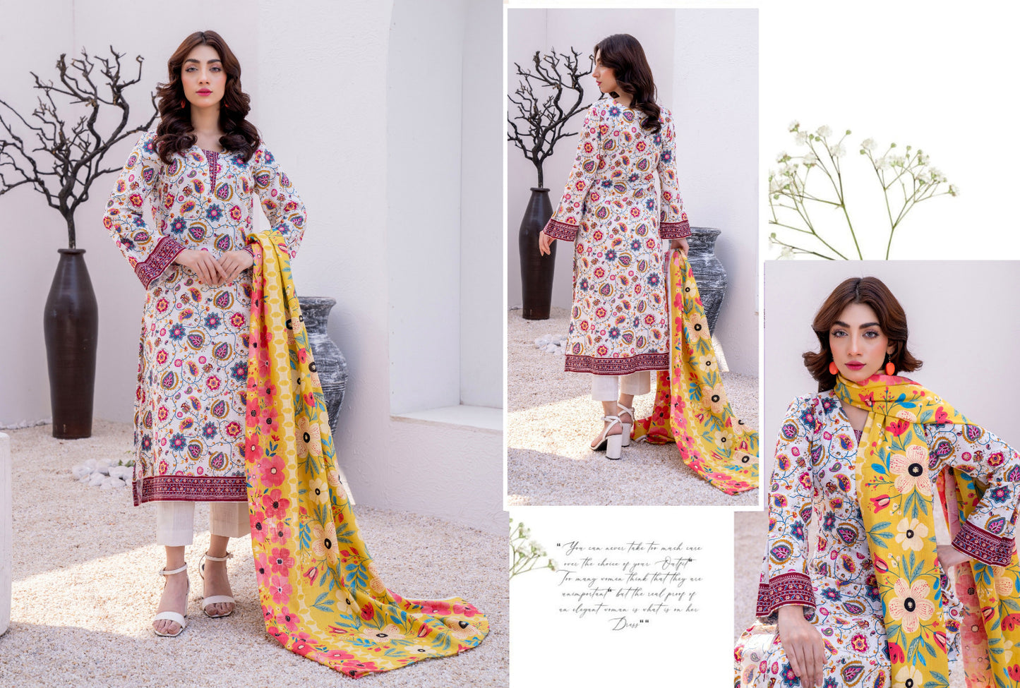 Off-White Paisley Printed Karandi 3-Piece Unstitched Suit