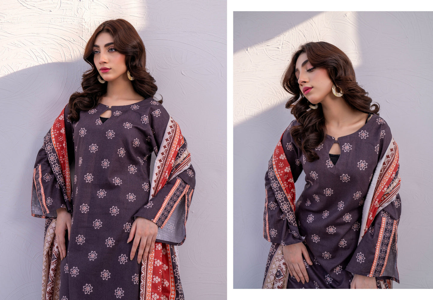 Deep Purple Printed Karandi 3-Piece Unstitched Suit