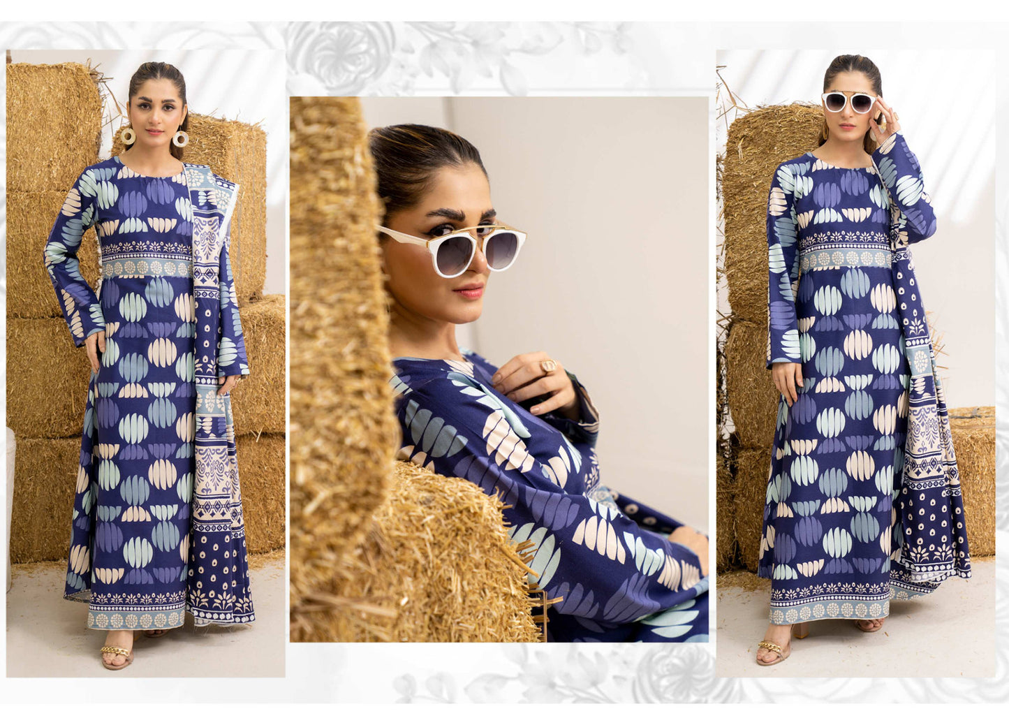 Deep Navy Geometric Printed Khaddar 3-Piece Unstitched Suit