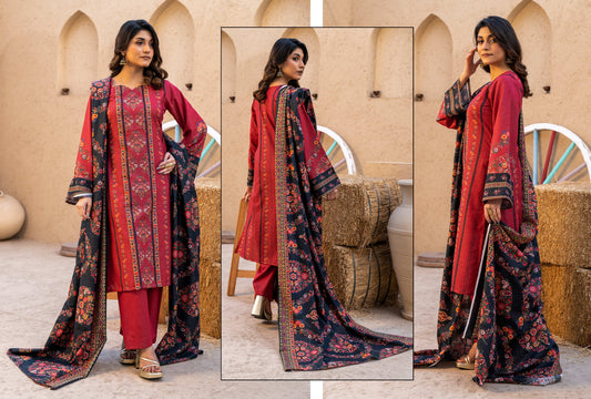 Maroon Printed Kotry 3-Piece Suit