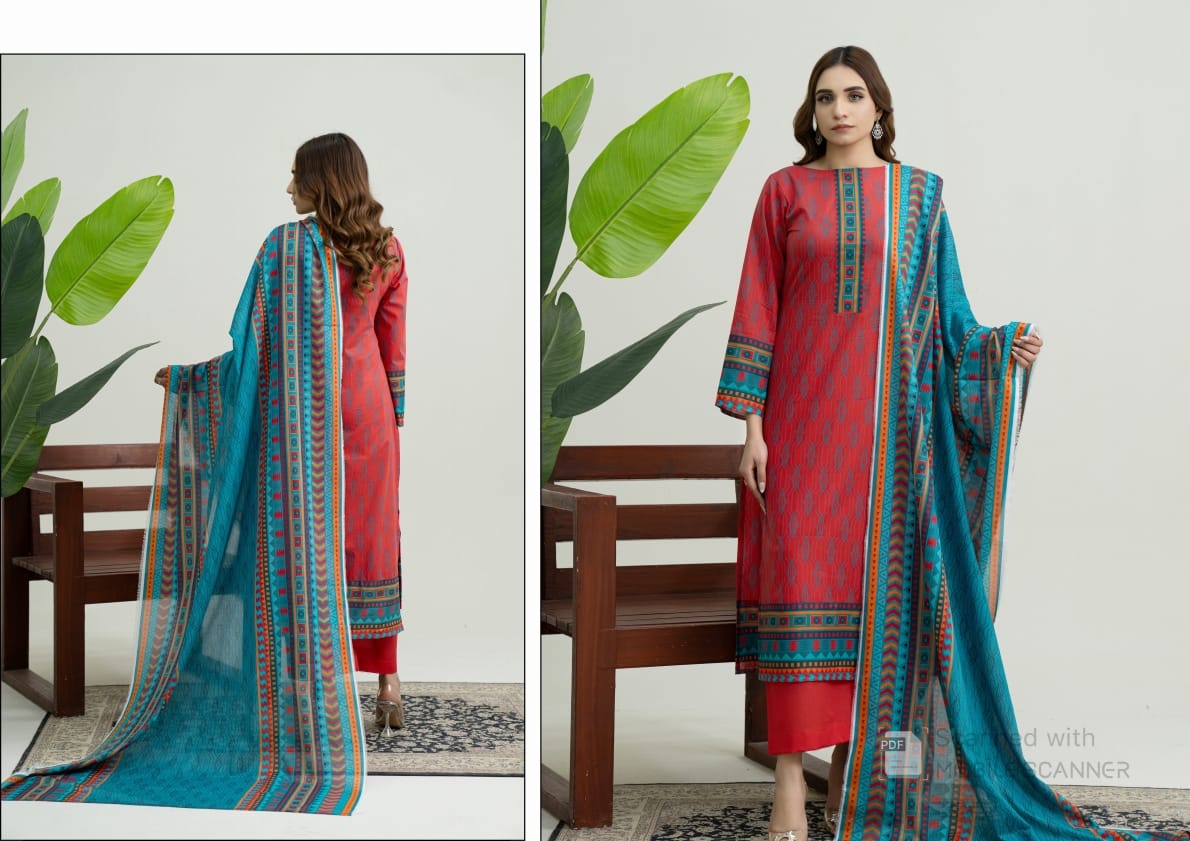 Digatial Printed Lawn Print Fabric Unstitched 3-Piece Suit