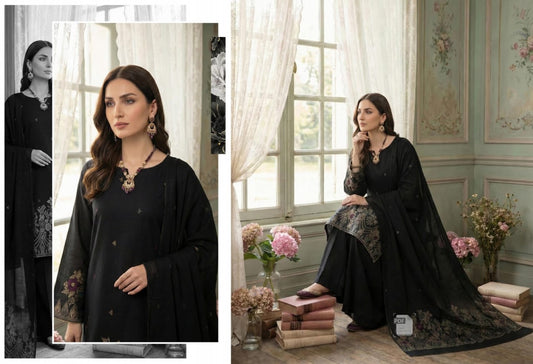 Classic Black Bana Dora Unstitched 3-Piece Suit