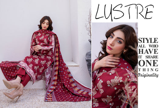 Maroon Burgundy Printed Karandi 3-Piece Unstitched Suit