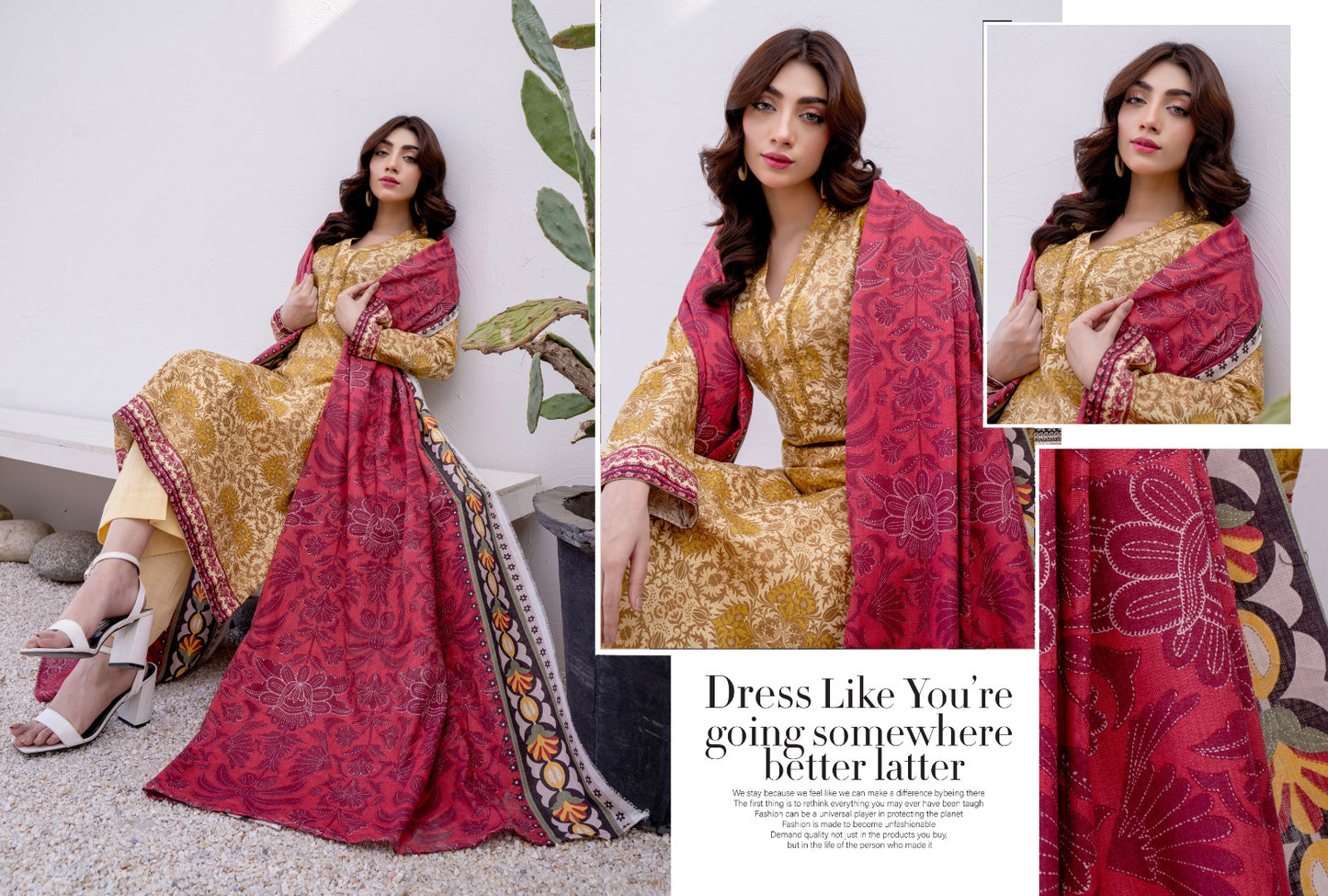 Mustard Gold Printed Karandi 3-Piece Unstitched Suit