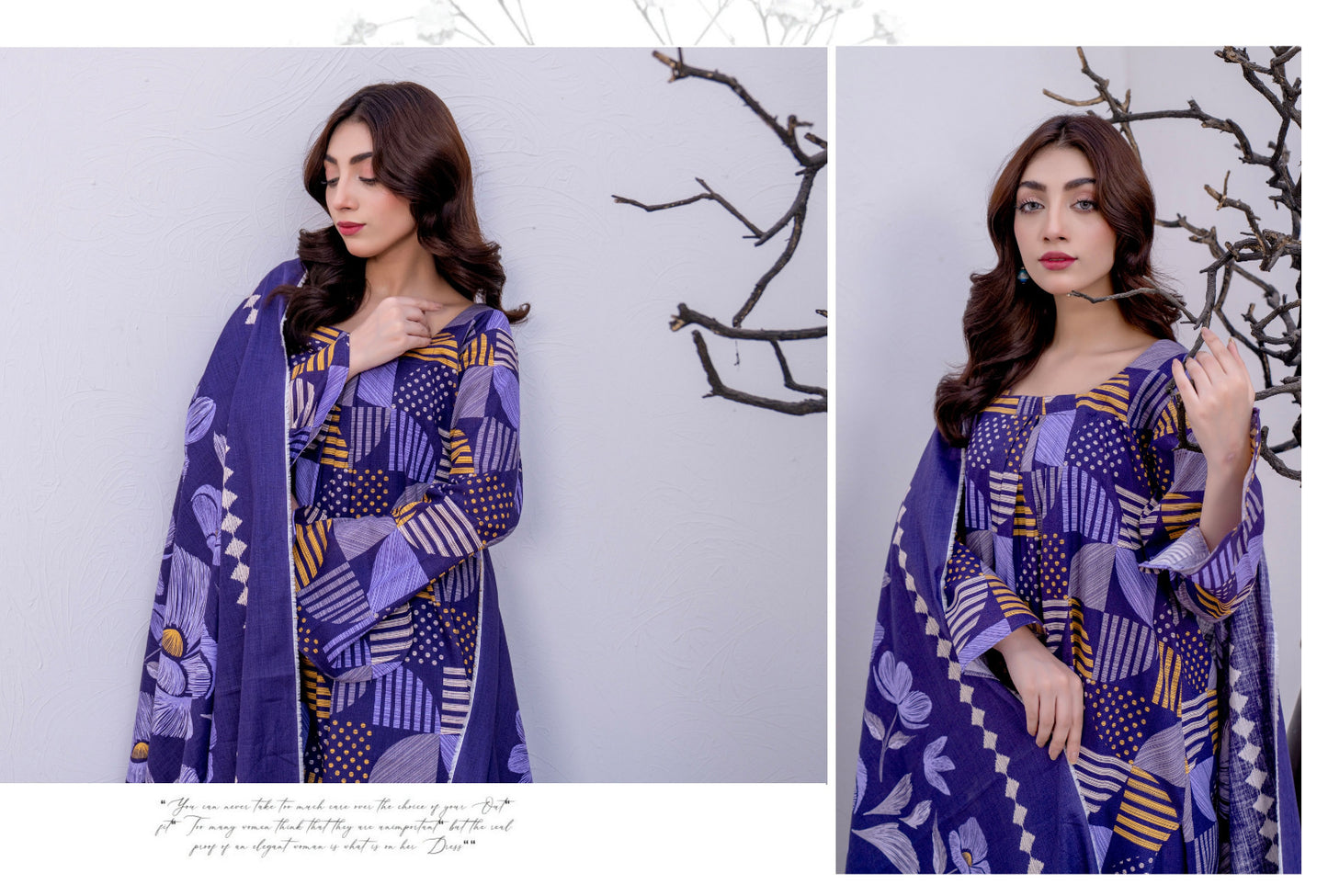 Navy Blue Geometric Printed Karandi 3-Piece Unstitched Suit