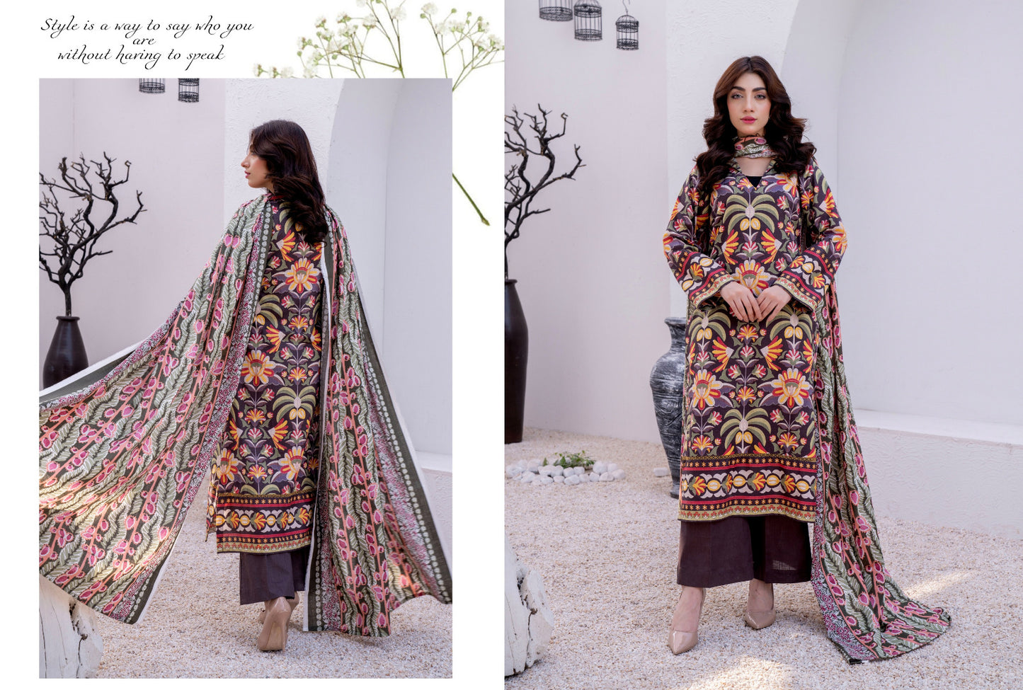 Earth Tone Floral Printed Karandi 3-Piece Unstitched Suit