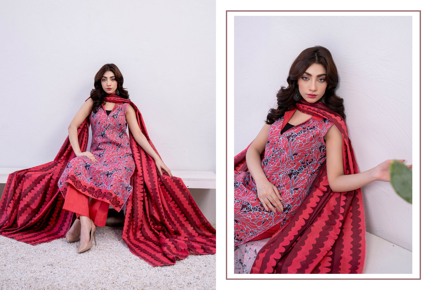 Maroon Burgundy Printed Karandi 3-Piece Unstitched Suit