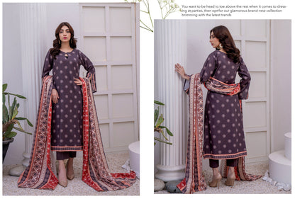 Deep Purple Printed Karandi 3-Piece Unstitched Suit