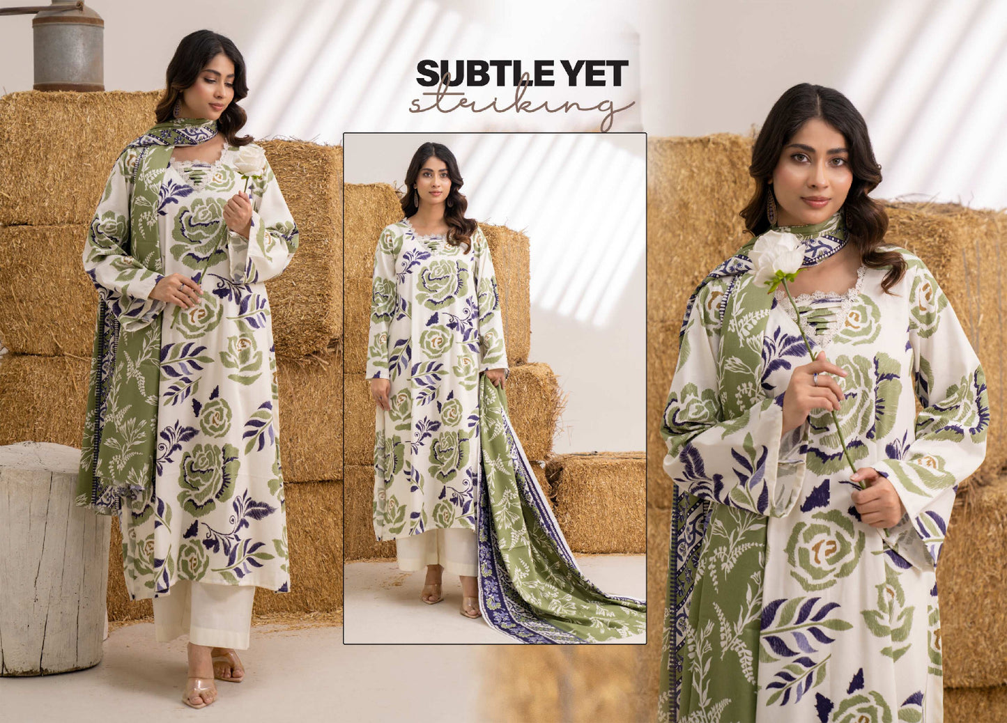 Ivory Printed Khaddar 3-Piece Unstitched Suit