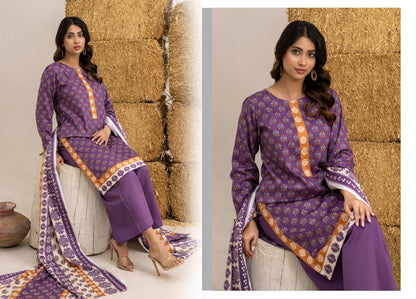 Purple Printed Khaddar 3-Piece Unstitched Suit