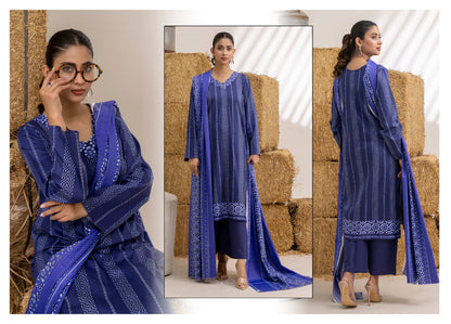 Royal Blue Printed Khaddar 3-Piece Unstitched Suit