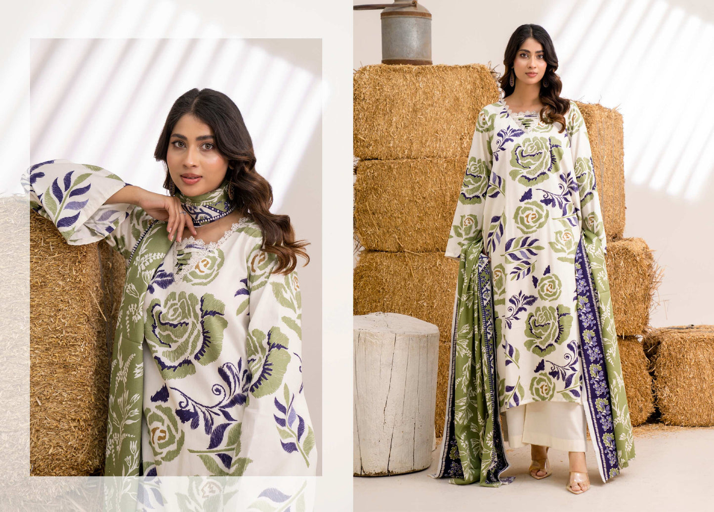 Ivory Printed Khaddar 3-Piece Unstitched Suit