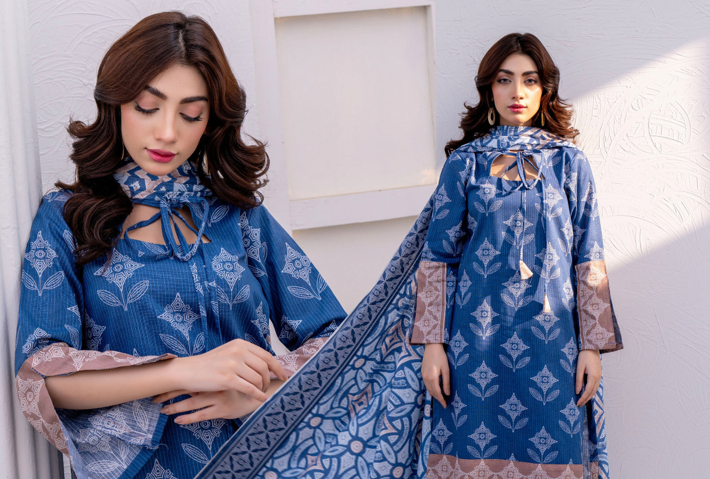 Blue Karandi Printed 3-Piece Unstitched Suit
