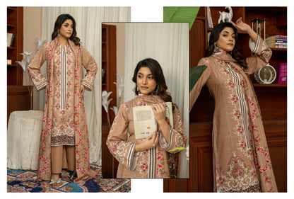 Beige Embroidered Kotry 3-Piece Suit