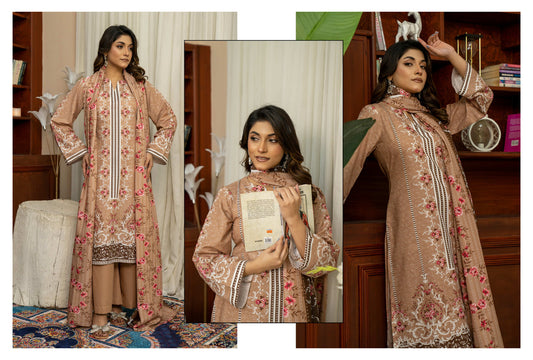 Beige Embroidered Kotry 3-Piece Suit
