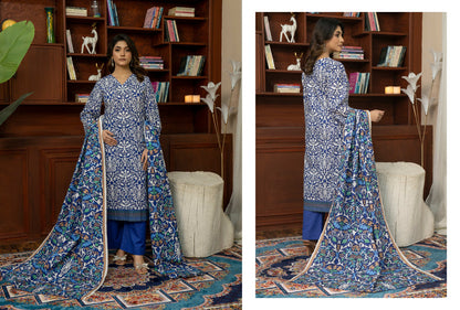 Blue Ethnic Printed Kotry 3-Piece Suit