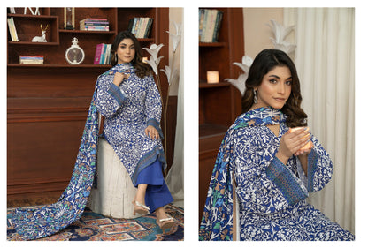 Blue Ethnic Printed Kotry 3-Piece Suit