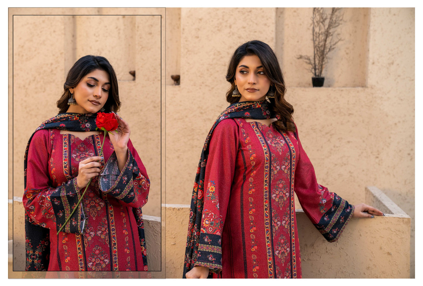 Maroon Printed Kotry 3-Piece Suit