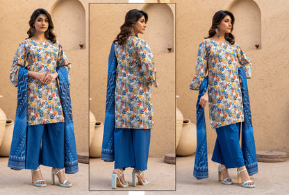 Light Grey Floral Printed Kotry 3-Piece Suit