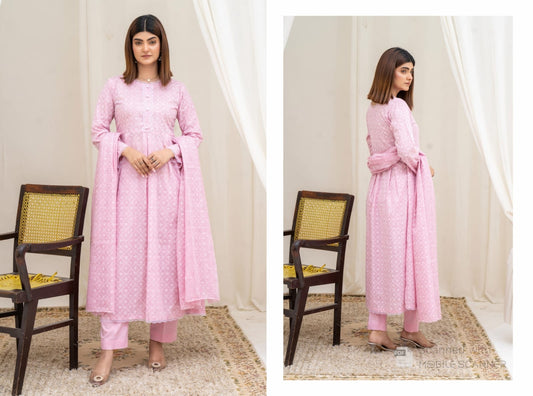 Soft Pink Digital Print 3-Piece Lawn Suit with Matching Dupatta