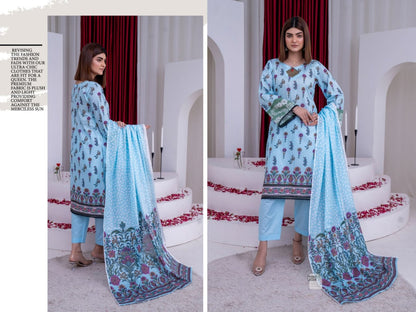Sky Blue Digital Printed Lawn Suit with Printed Dupatta