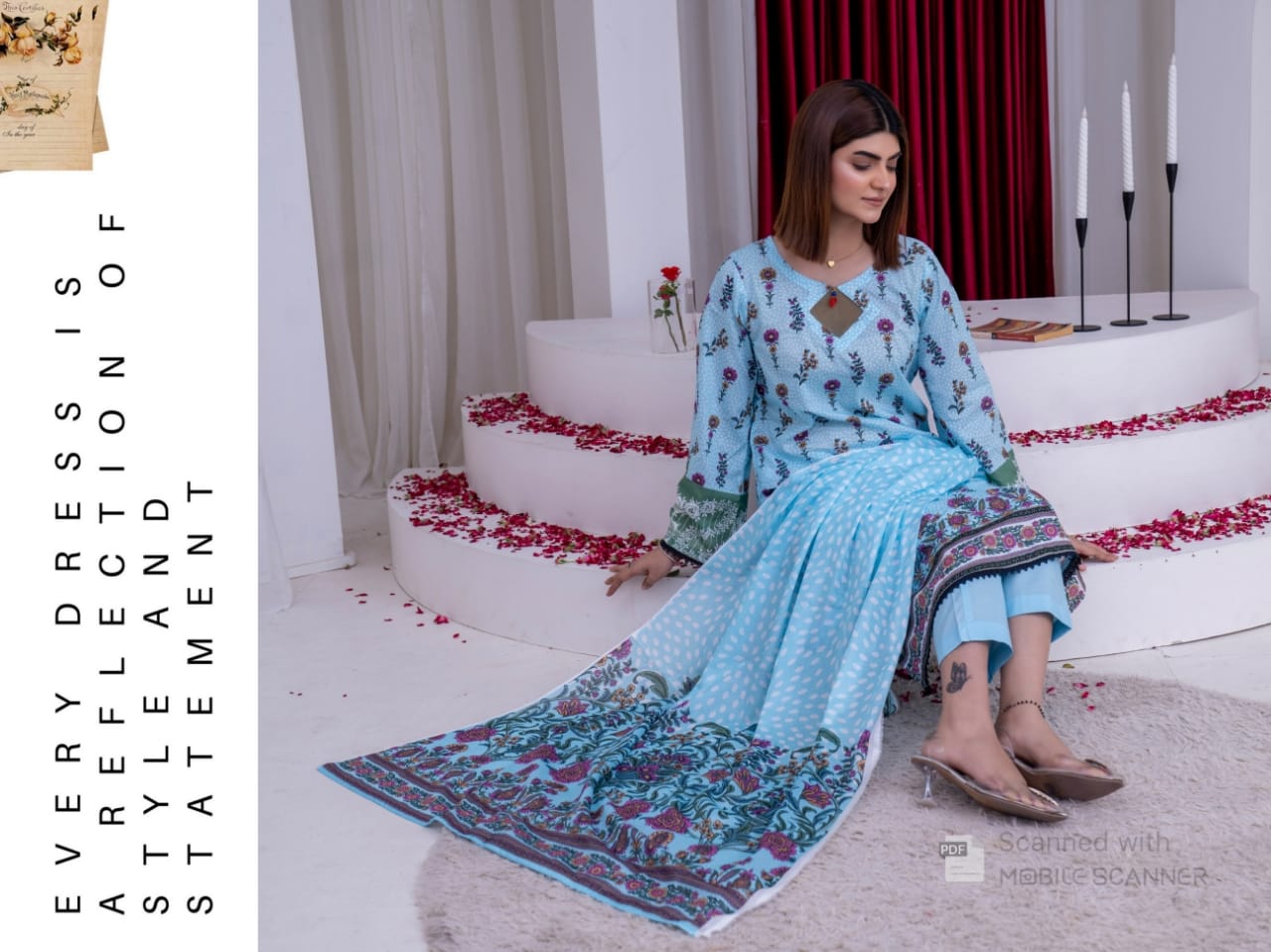 Sky Blue Digital Printed Lawn Suit with Printed Dupatta