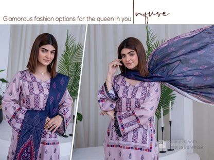 Elegant Purple Printed Lawn Suit with Digital Patterns