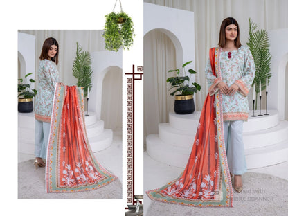 Floral Printed Lawn Unstitched 3-Piece Suit – Soft Mint