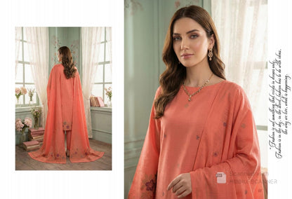 Peach Salmon with Floral Bana Dora Unstitched 3-Piece Suit