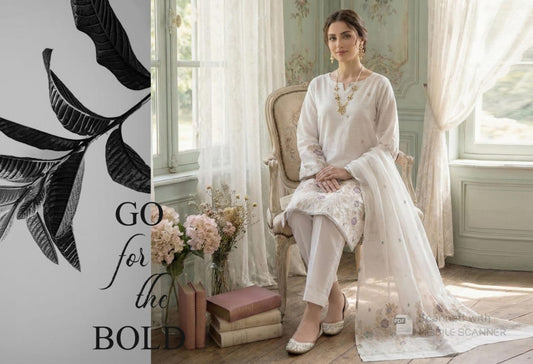 Off-White with Pastel Lavender Embroidery Bana Dora Unstitched 3-Piece Suit