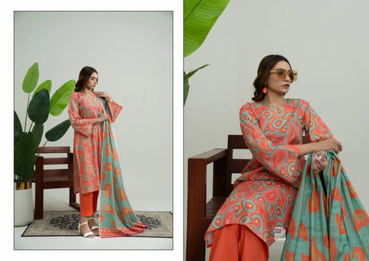 Digatial Printed Lawn Print Fabric Unstitched 3-Piece Suit
