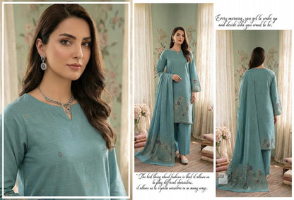 Seafoam Green with Pastel Floral  Bana Dora Unstitched 3-Piece Suit