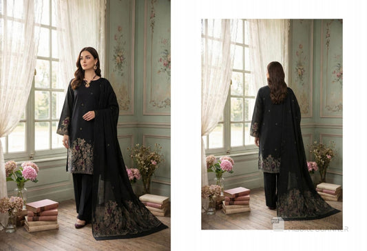 Classic Black Bana Dora Unstitched 3-Piece Suit